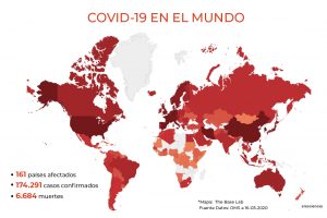 Mapa distribución del coronavirus Covid19 en el mundo